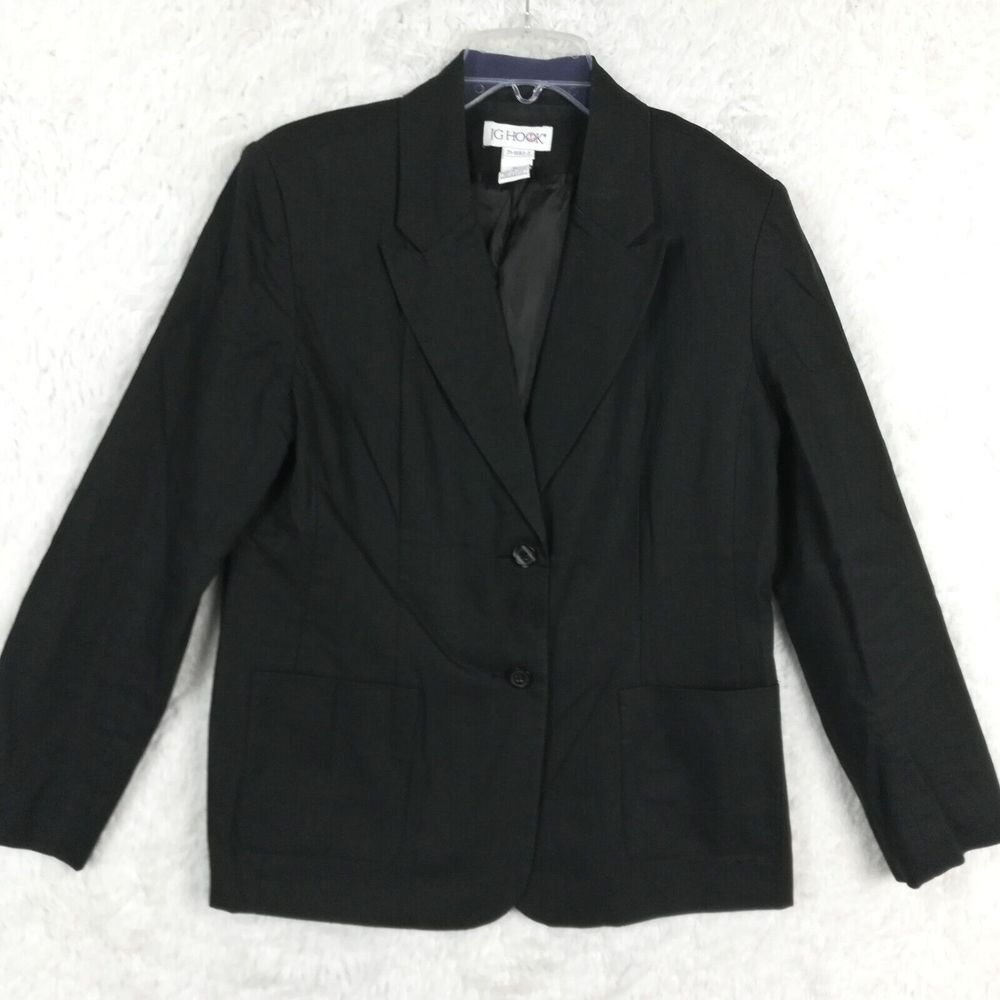 JG Hook Womens Linen Blend Blazer Jacket Black Minimalist Business Petite 8P